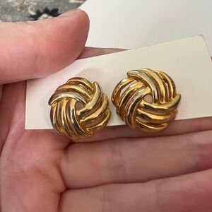 Vintage - Gold Knot Earrings, Large Circle Stud Earring